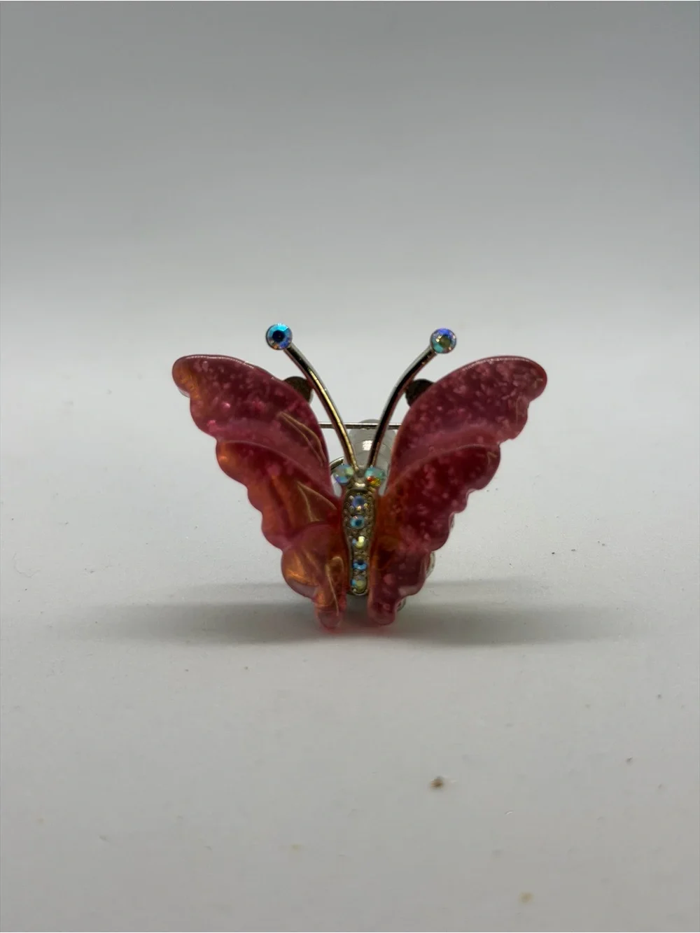 Pink Butterfly Brooch with Rhinestone Accents